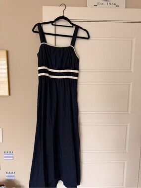 LOFT Navy Maxi Dress with White Trim